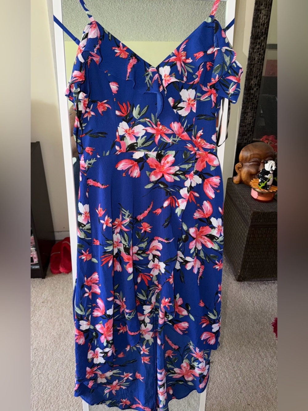 by & by Royal Blue Floral High Low Dress with Pink Blooms